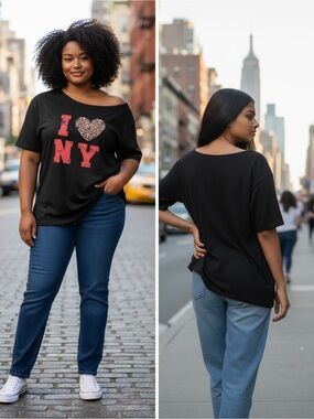 NWT Cut & Paste Black Leopard Heart I ❤️ NY Tee Size Large